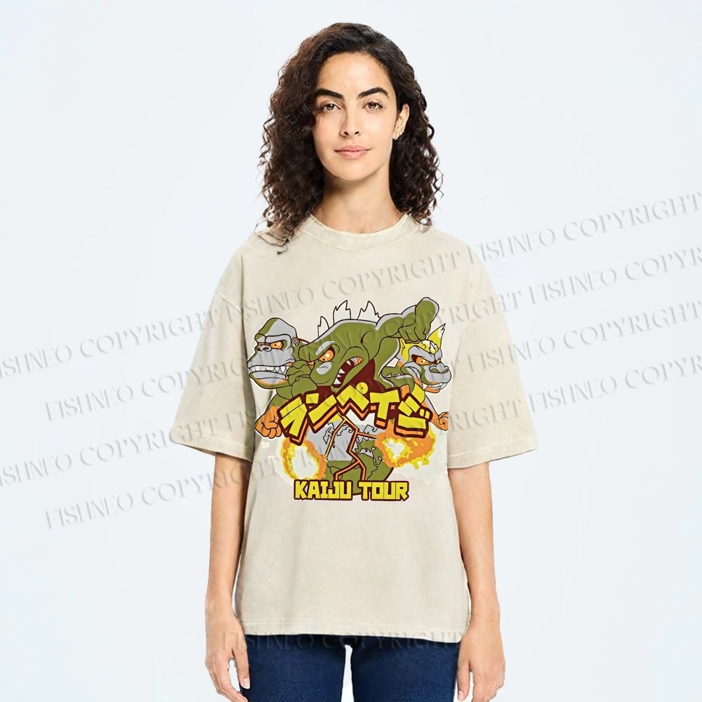 Unisex Kaiju Tour Printed Washed Tee