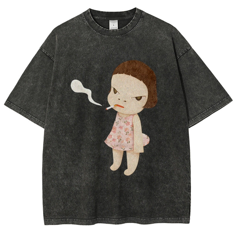 Smoking Girl Washed T-Shirt