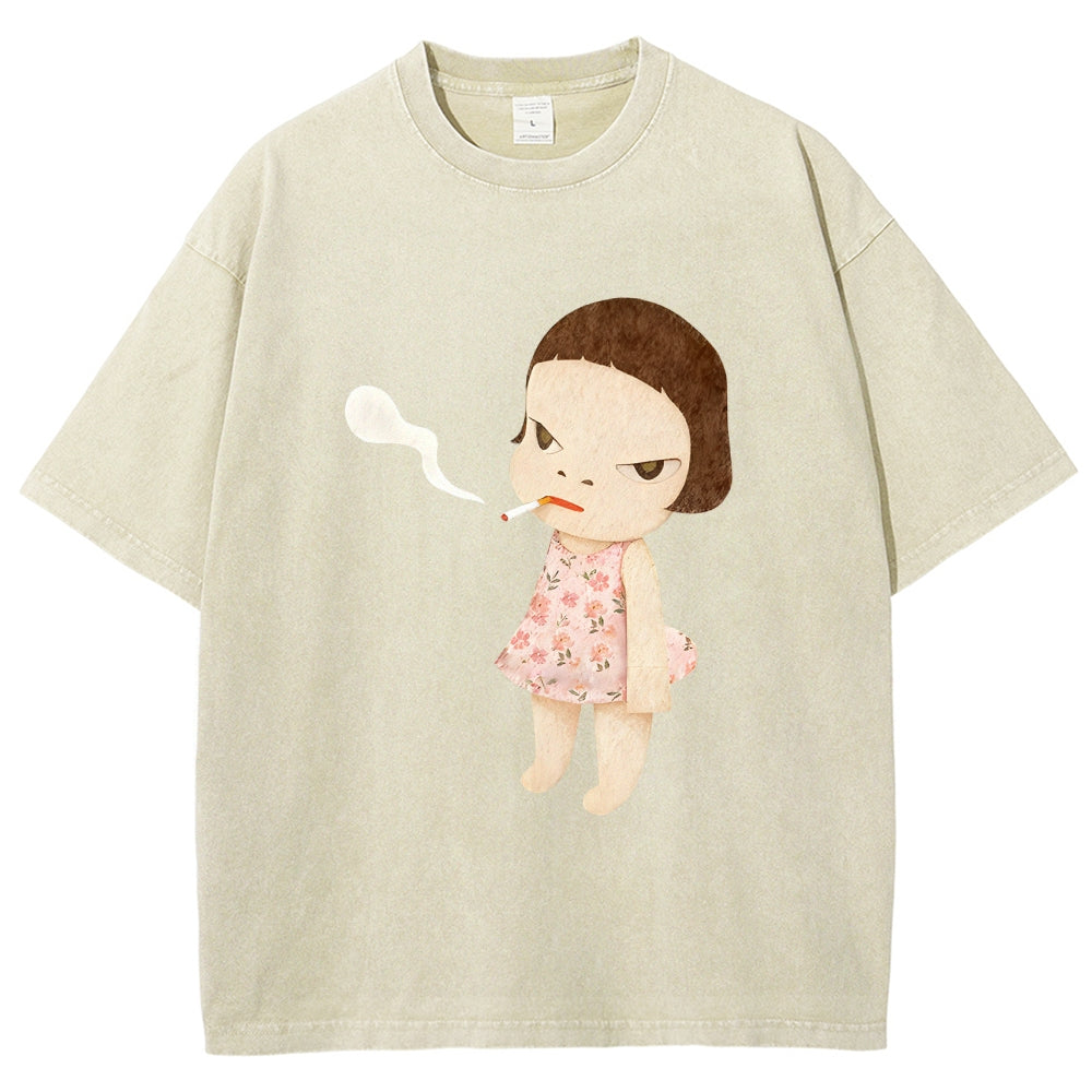 Smoking Girl Washed T-Shirt