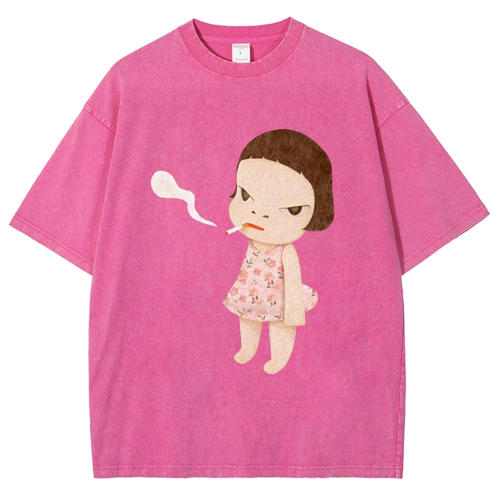 Smoking Girl Washed T-Shirt