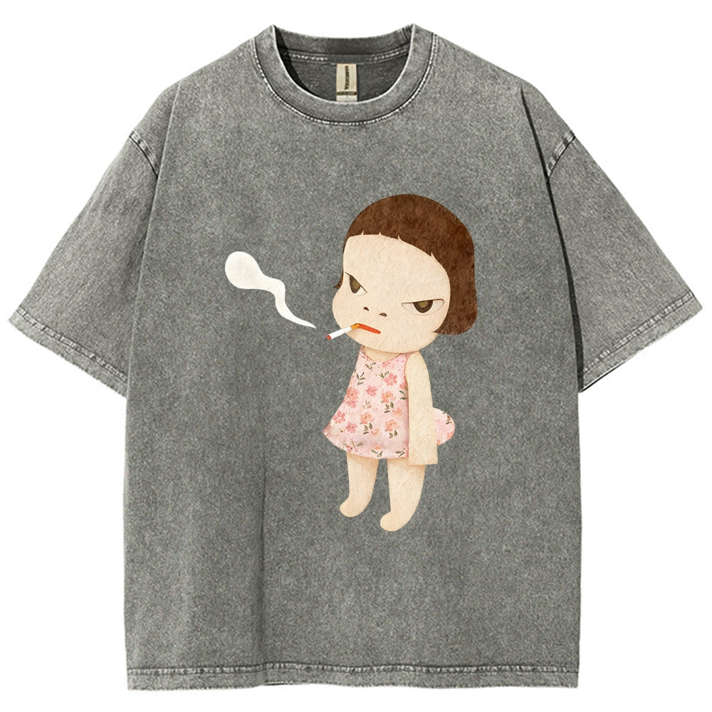 Smoking Girl Washed T-Shirt