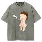 Smoking Girl Washed T-Shirt