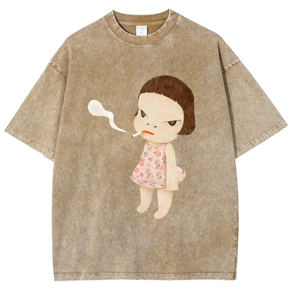 Smoking Girl Washed T-Shirt