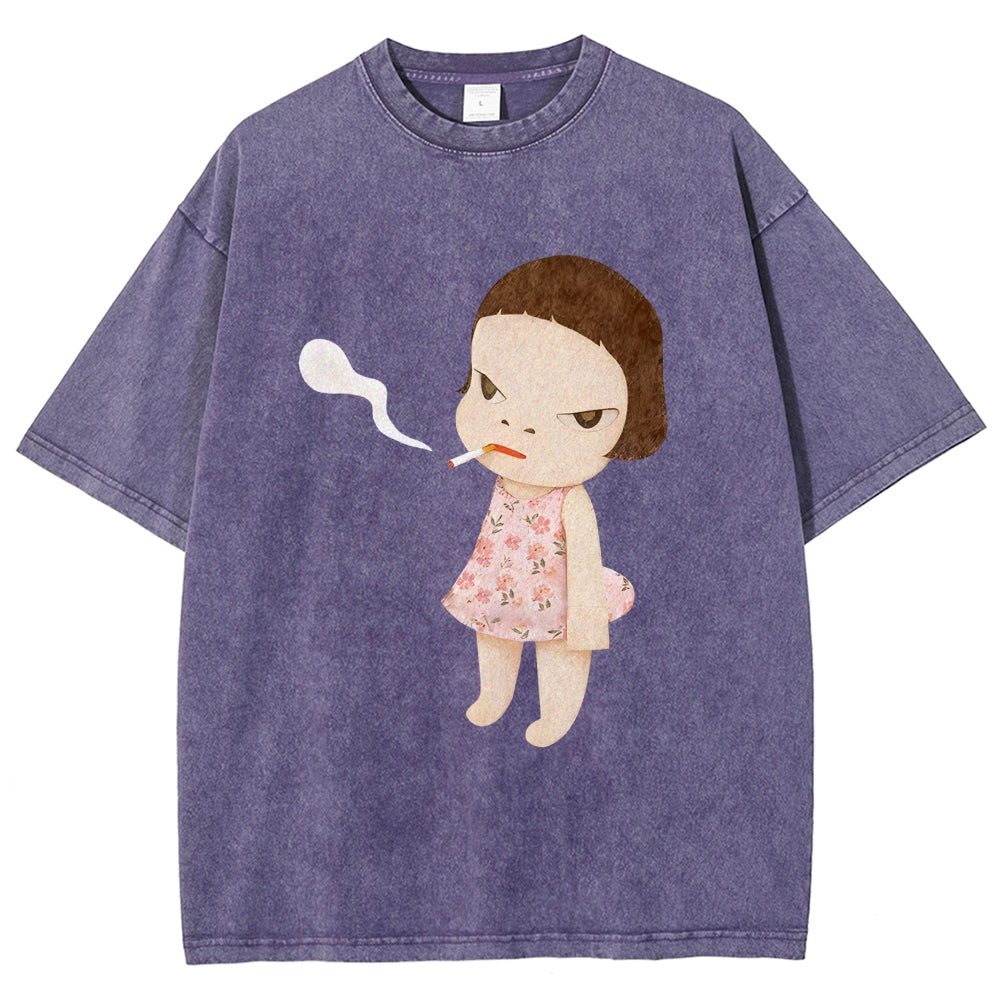 Smoking Girl Washed T-Shirt