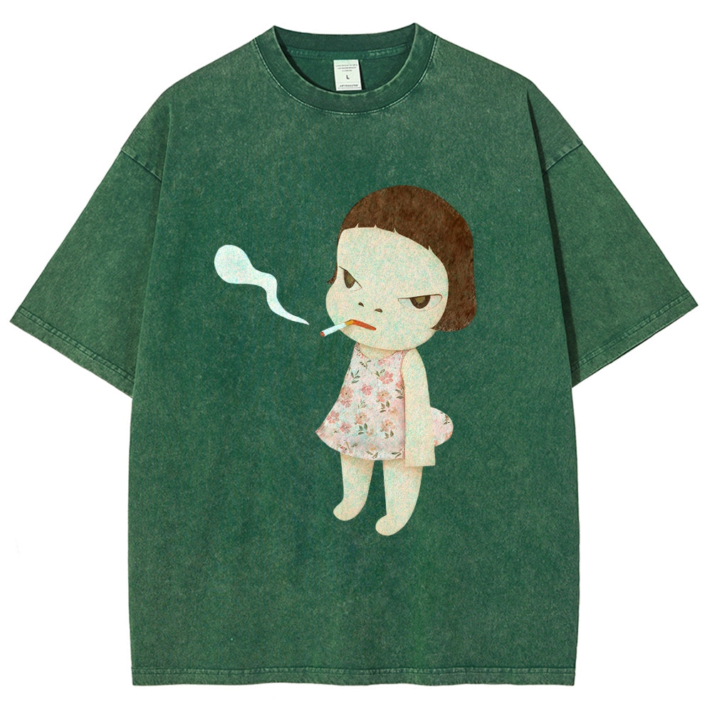 Smoking Girl Washed T-Shirt