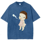 Smoking Girl Washed T-Shirt