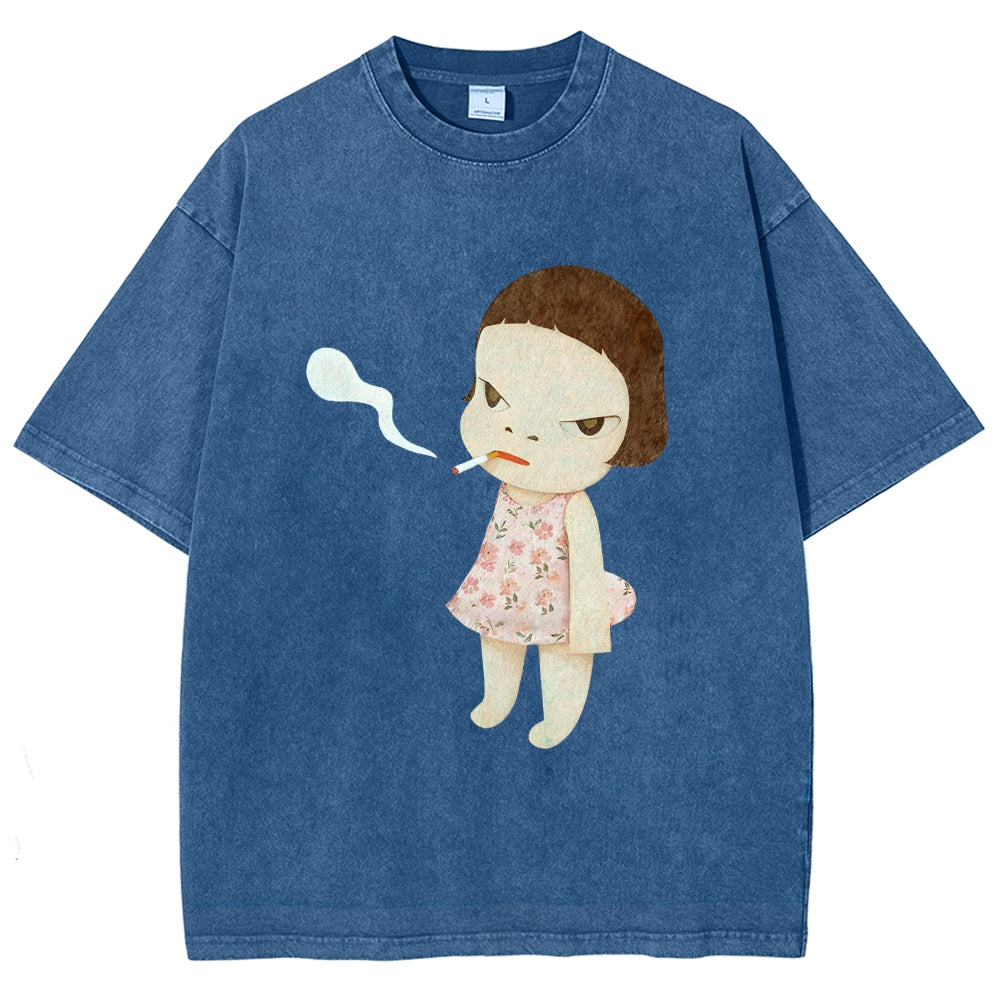 Smoking Girl Washed T-Shirt