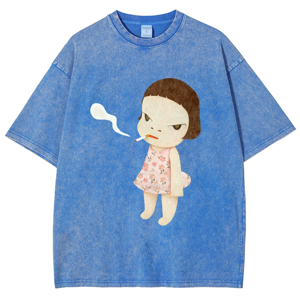 Smoking Girl Washed T-Shirt