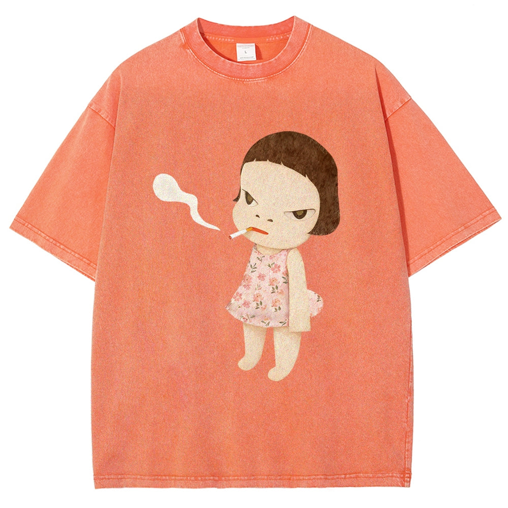 Smoking Girl Washed T-Shirt
