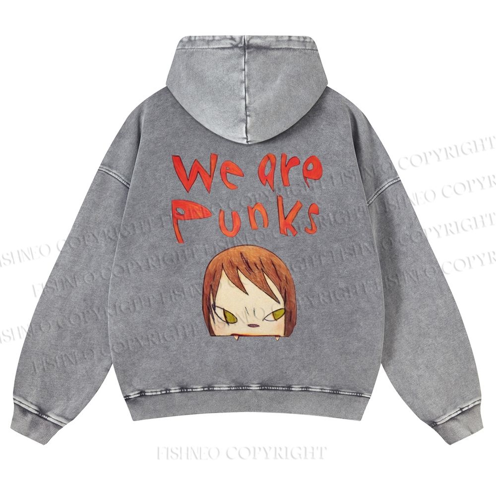 Unisex We Are Punks Yoshitomo Nara Printed Casual Washed Hoodie