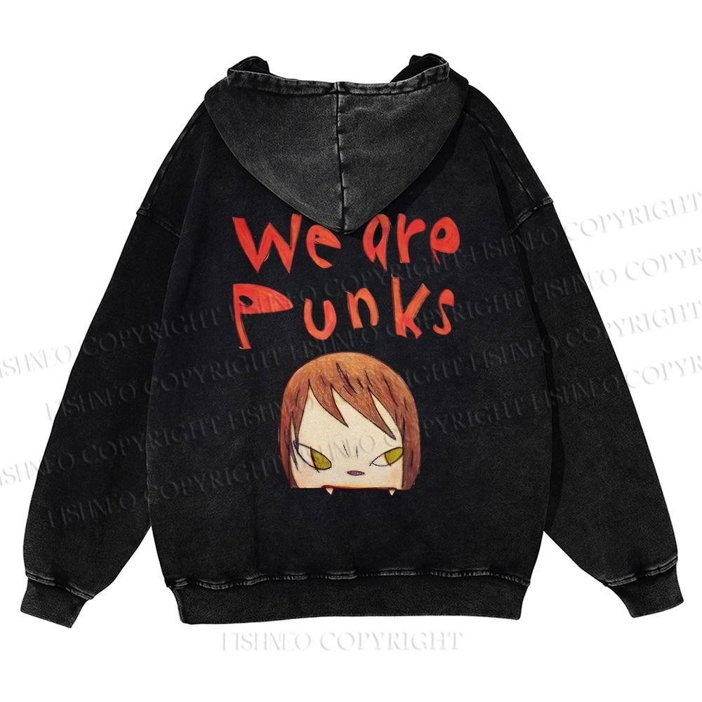 Unisex We Are Punks Yoshitomo Nara Printed Casual Washed Hoodie