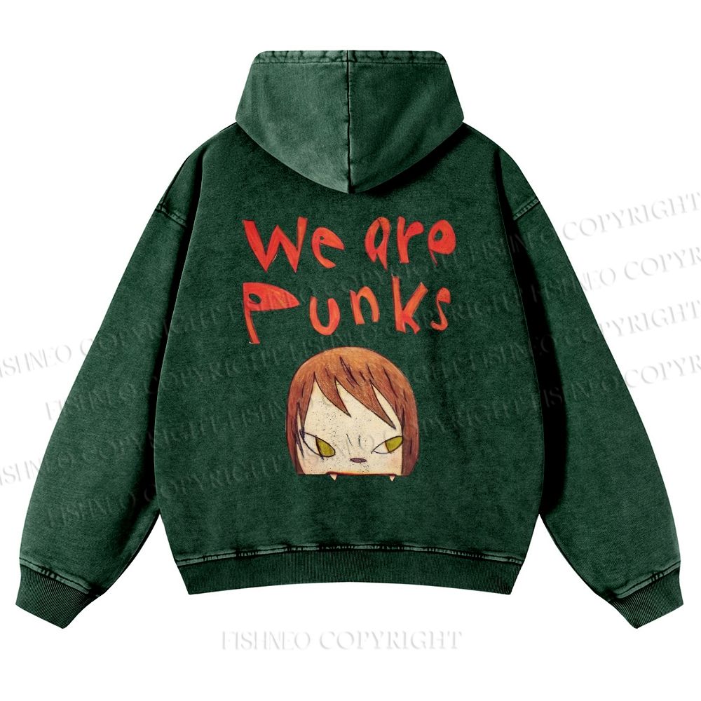 Unisex We Are Punks Yoshitomo Nara Printed Casual Washed Hoodie