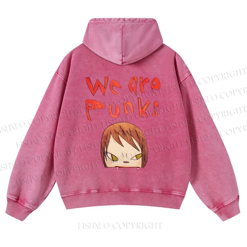 Unisex We Are Punks Yoshitomo Nara Printed Casual Washed Hoodie