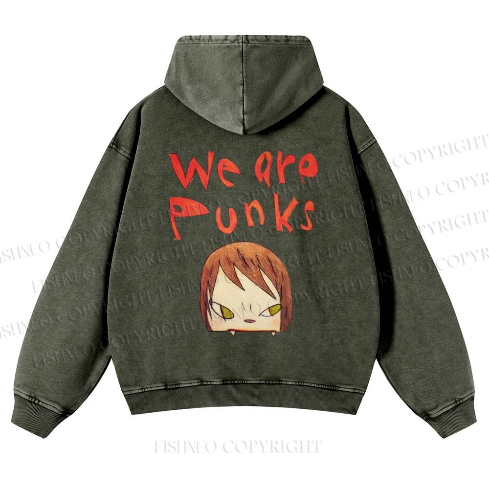 Unisex We Are Punks Yoshitomo Nara Printed Casual Washed Hoodie