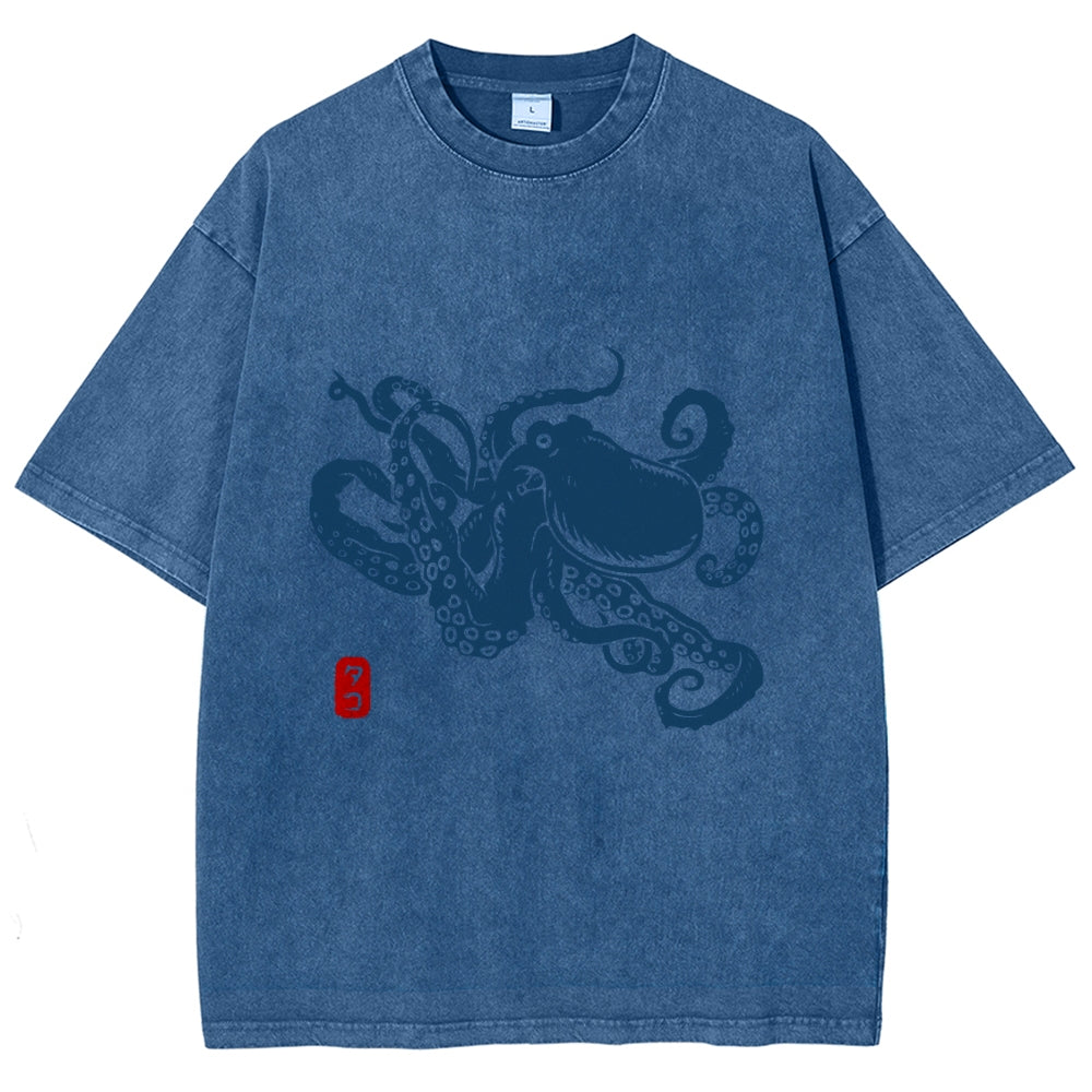 Octopus Vintage Wash Japanese Design T-Shirt