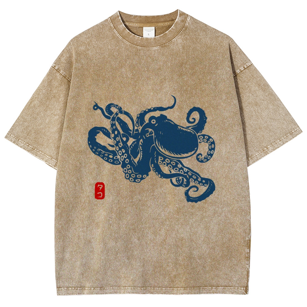 Octopus Vintage Wash Japanese Design T-Shirt