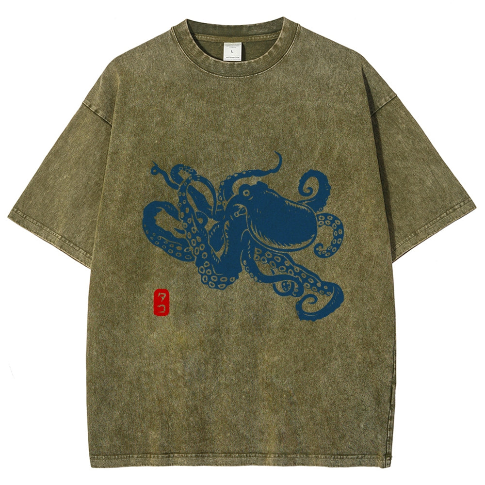 Octopus Vintage Wash Japanese Design T-Shirt