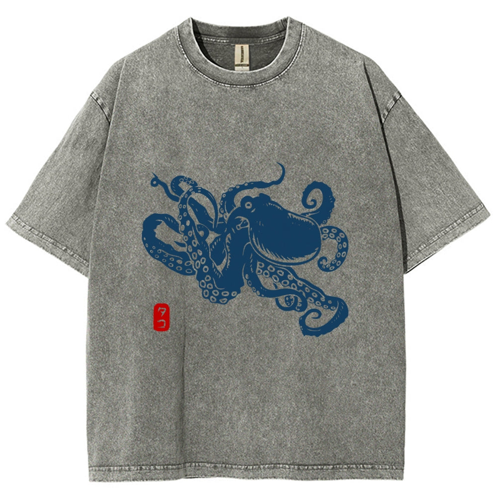 Octopus Vintage Wash Japanese Design T-Shirt