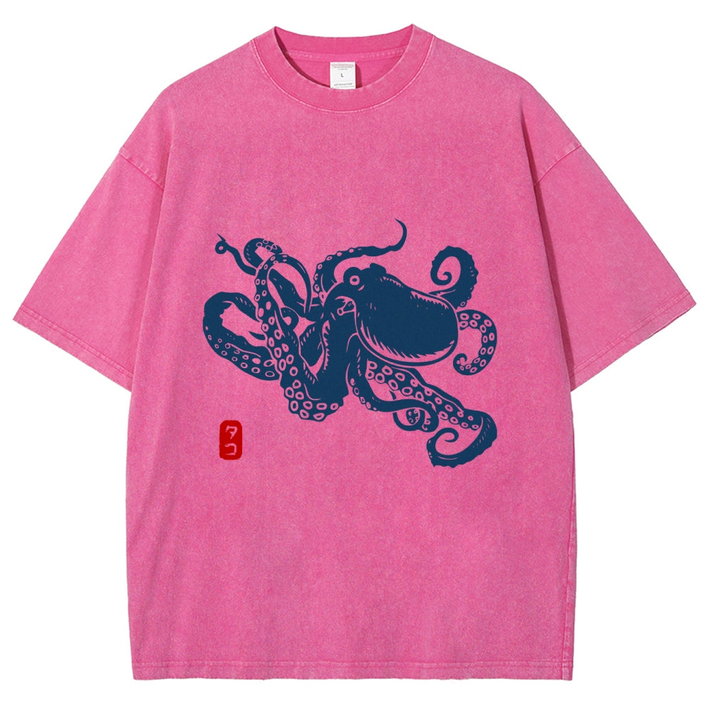 Octopus Vintage Wash Japanese Design T-Shirt