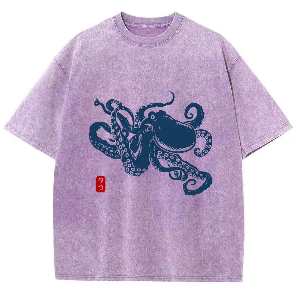 Octopus Vintage Wash Japanese Design T-Shirt
