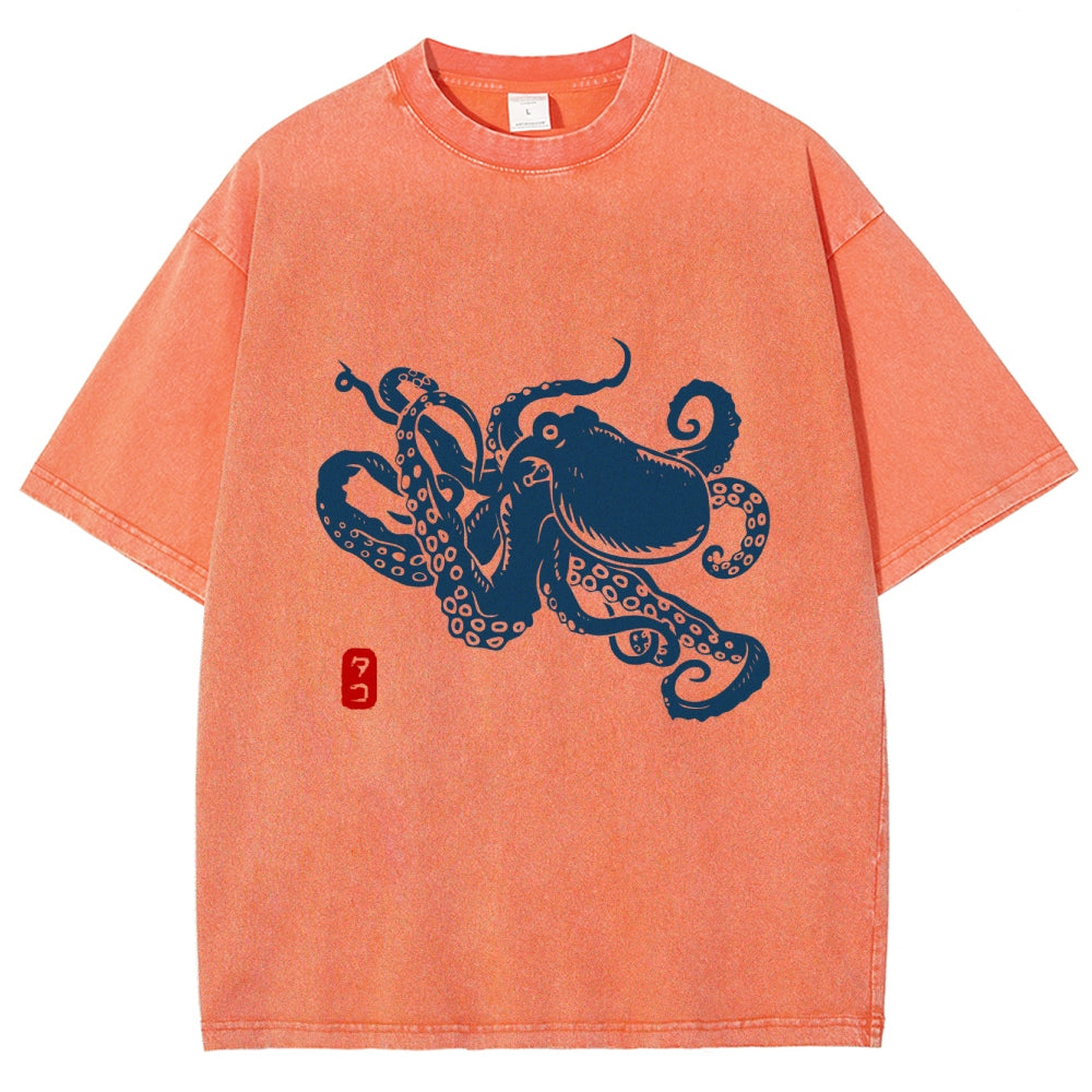 Octopus Vintage Wash Japanese Design T-Shirt