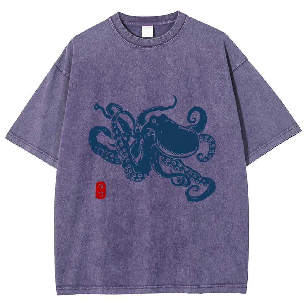 Octopus Vintage Wash Japanese Design T-Shirt