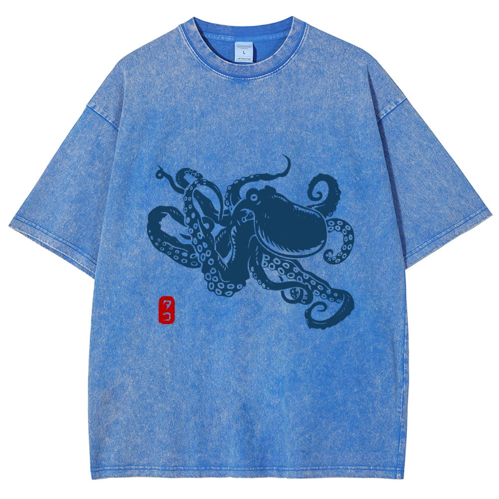 Octopus Vintage Wash Japanese Design T-Shirt
