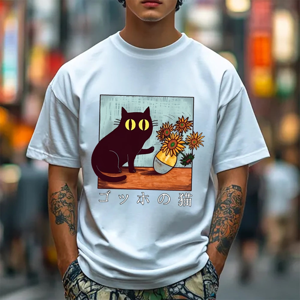 Black Cat Sunflower Japanese Style Classic Tee