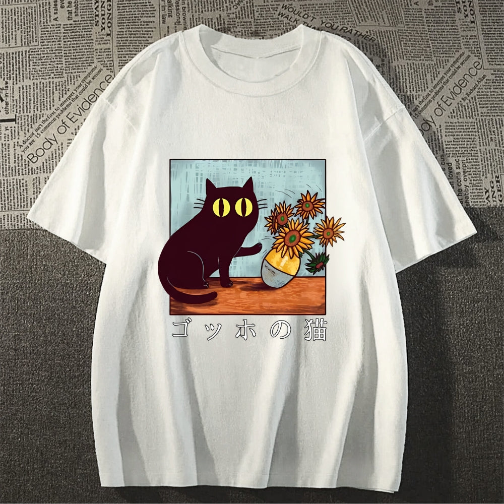 Black Cat Sunflower Japanese Style Classic Tee