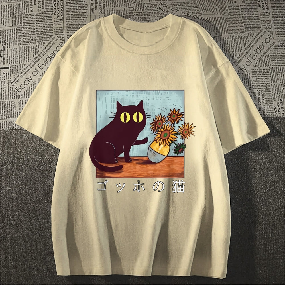 Black Cat Sunflower Japanese Style Classic Tee