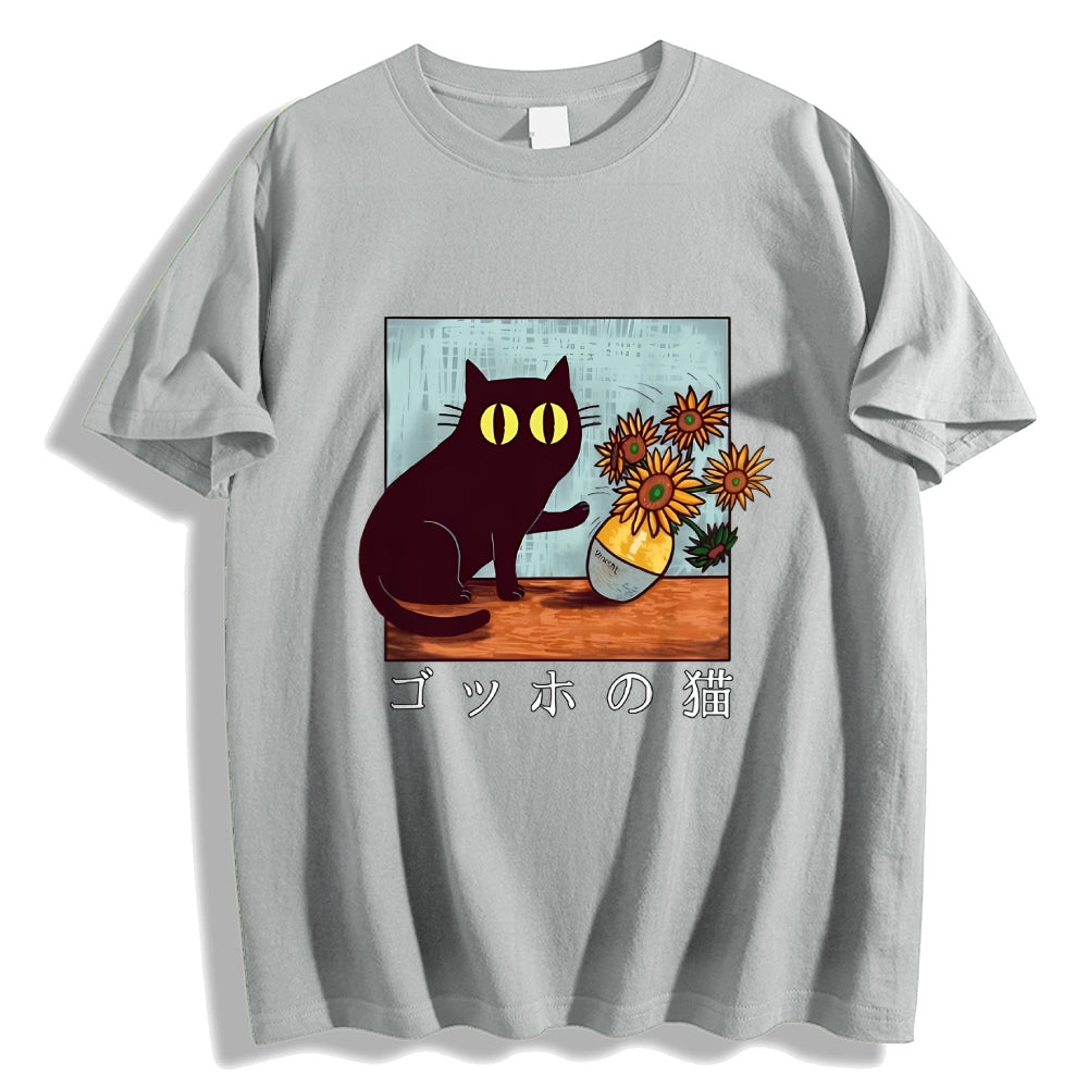 Black Cat Sunflower Japanese Style Classic Tee