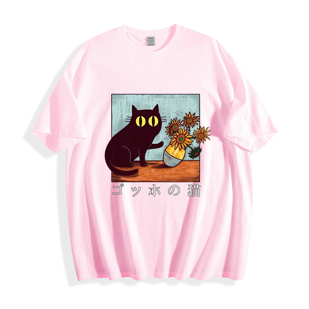 Black Cat Sunflower Japanese Style Classic Tee