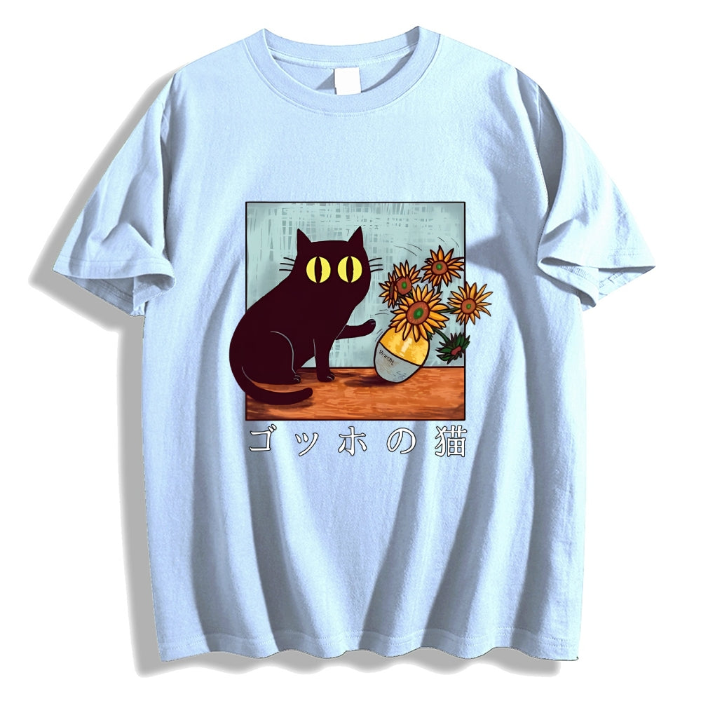 Black Cat Sunflower Japanese Style Classic Tee