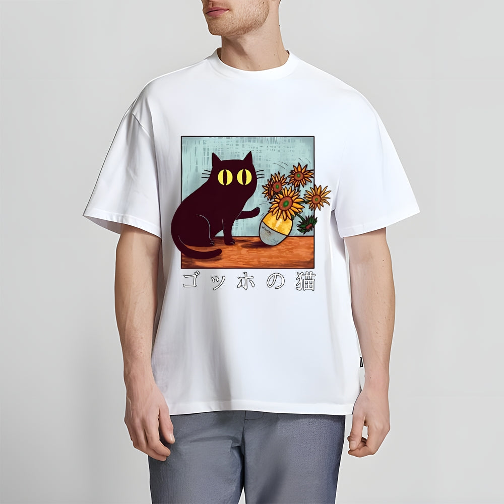 Black Cat Sunflower Japanese Style Classic Tee