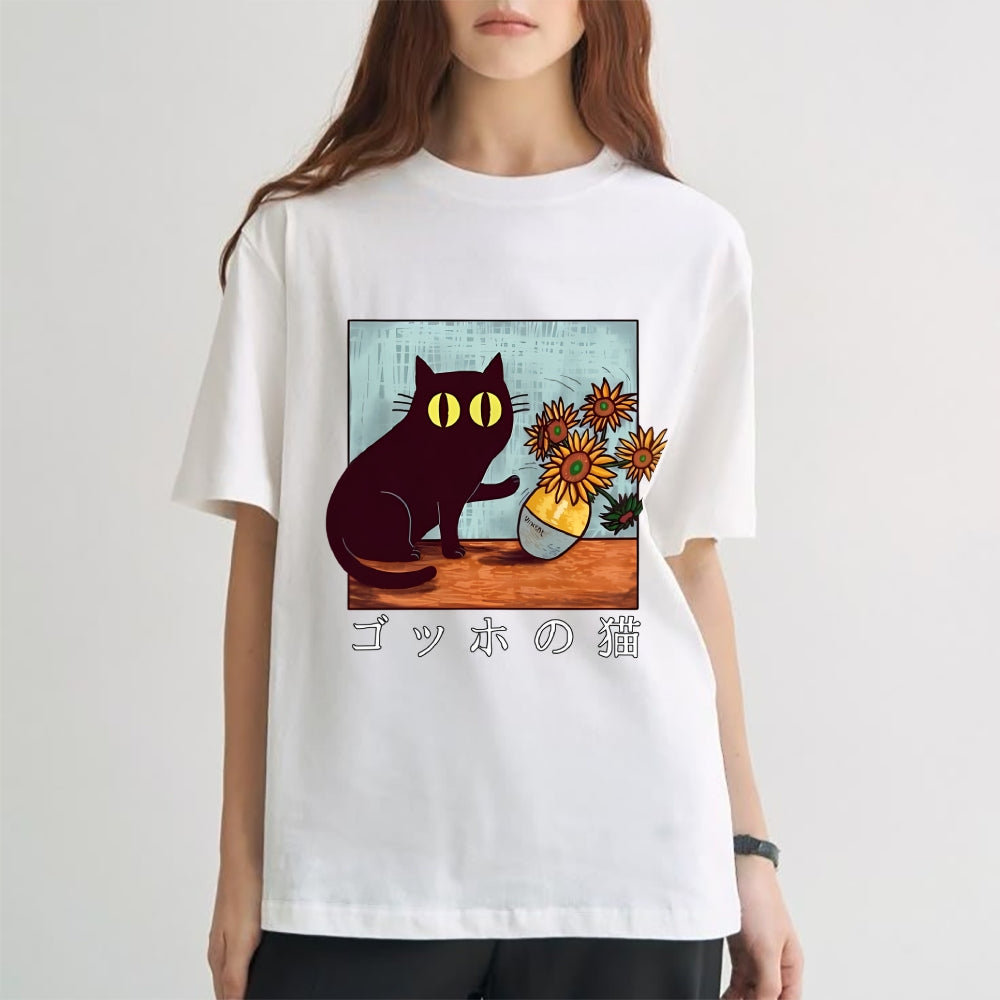 Black Cat Sunflower Japanese Style Classic Tee