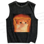 Unisex Funny Cat Printed Washed Tank Top