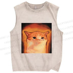 Unisex Funny Cat Printed Washed Tank Top