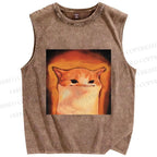 Unisex Funny Cat Printed Washed Tank Top
