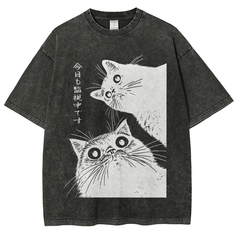 The Cat is Watching Today Washed T-Shirt