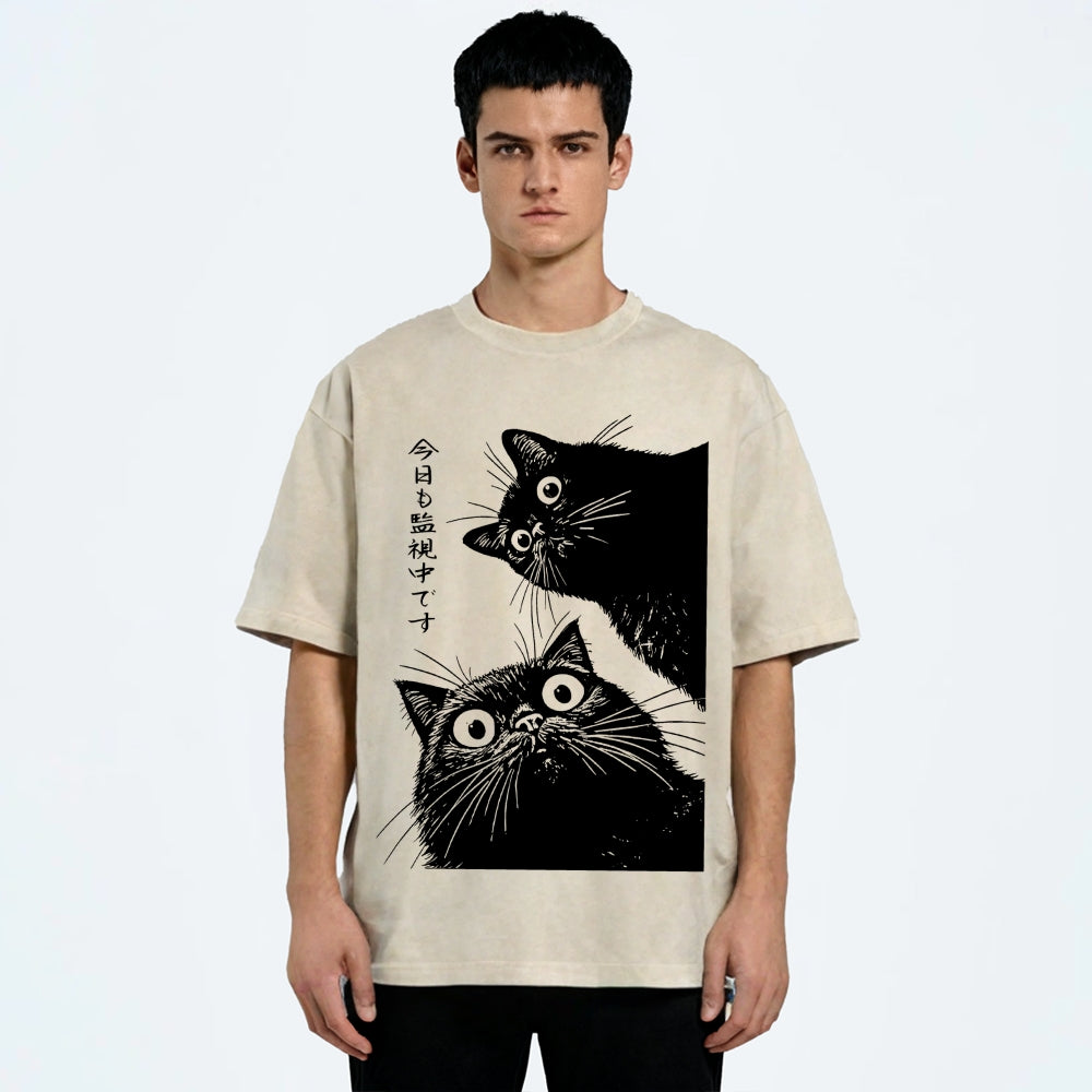 The Cat is Watching Today Washed T-Shirt
