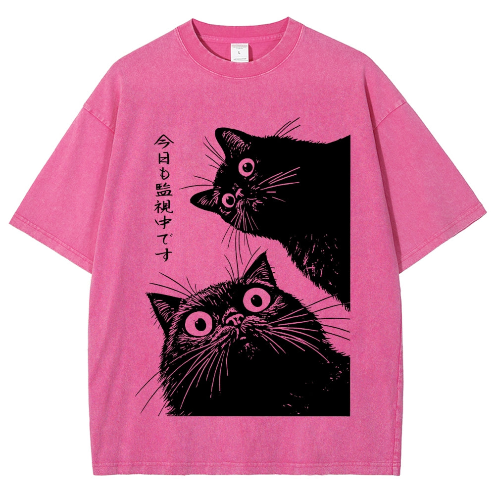 The Cat is Watching Today Washed T-Shirt
