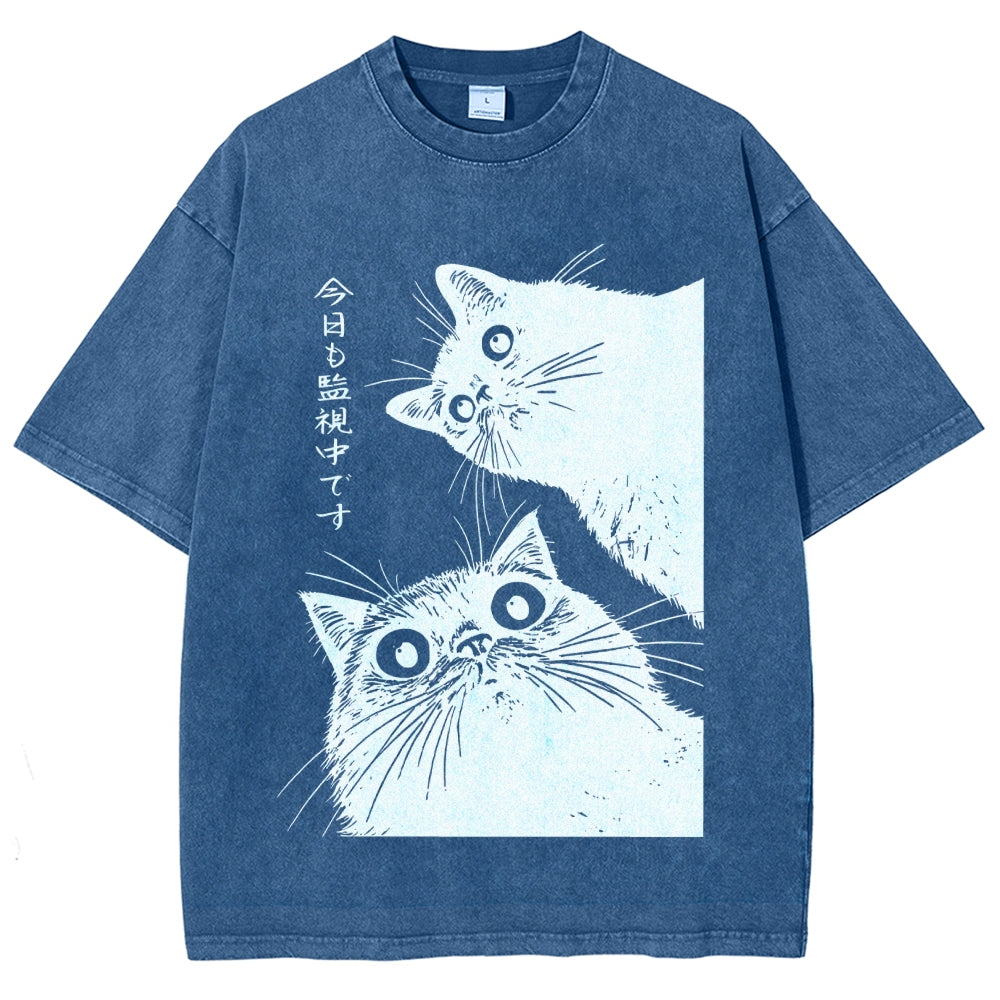 The Cat is Watching Today Washed T-Shirt