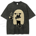 Unisex Cat Ghost Printed Washed Tee