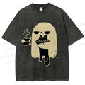 Unisex Cat Ghost Printed Washed Tee