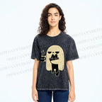 Unisex Cat Ghost Printed Washed Tee