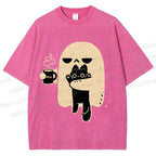 Unisex Cat Ghost Printed Washed Tee