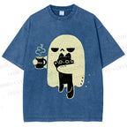Unisex Cat Ghost Printed Washed Tee