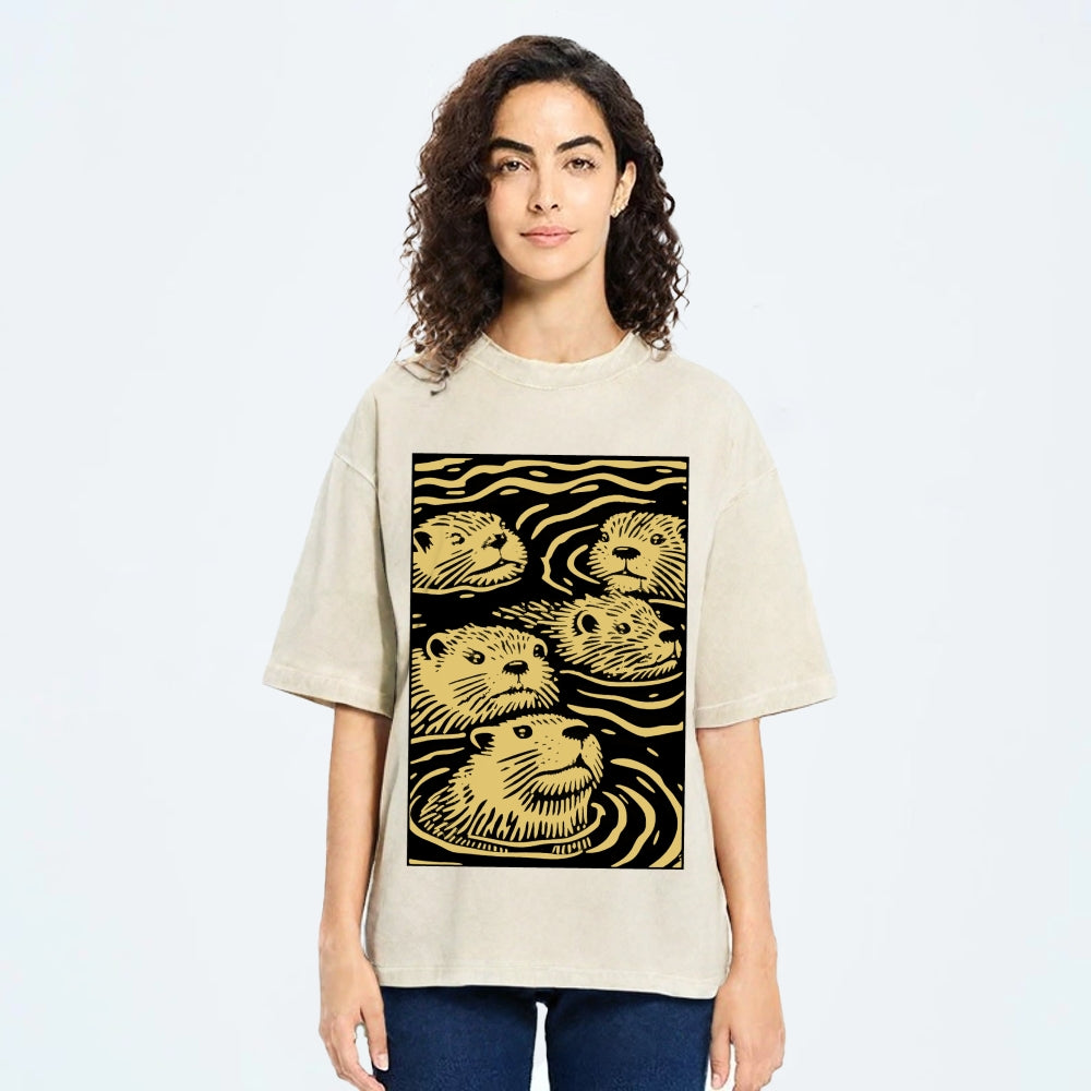 Woodcut Otter Washed T-Shirt