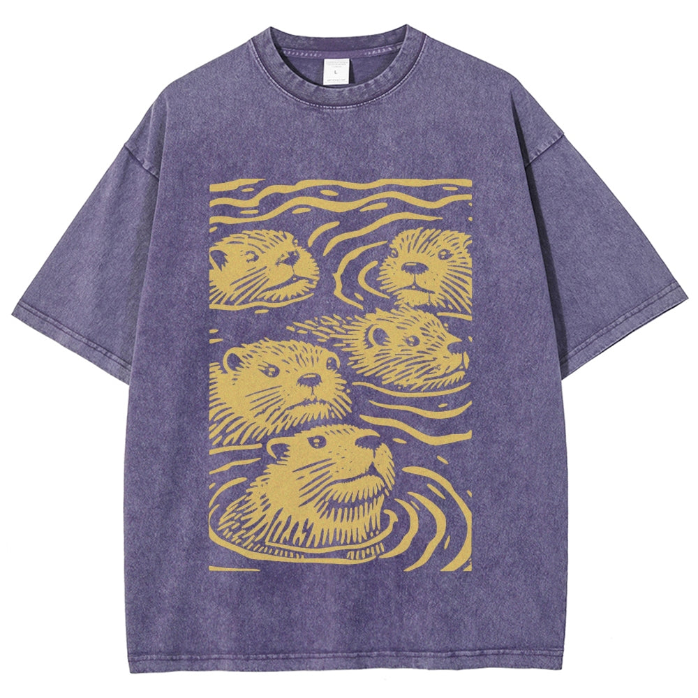 Woodcut Otter Washed T-Shirt