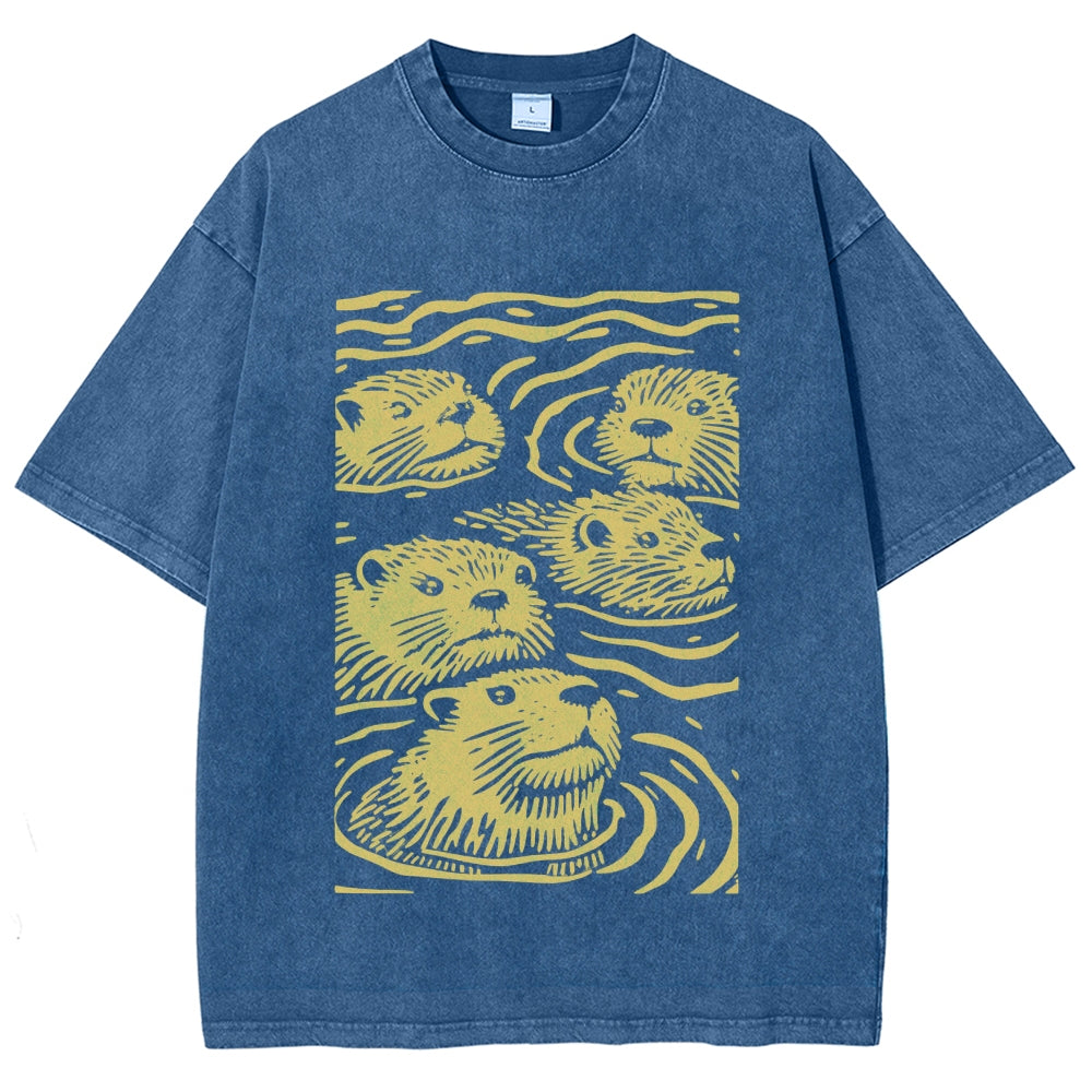 Woodcut Otter Washed T-Shirt